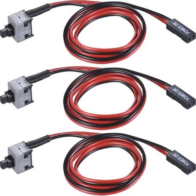 3 Pack 2 Pin SW PC Desktop Power Cable On/Off Push Button ATX Computer Switch Co