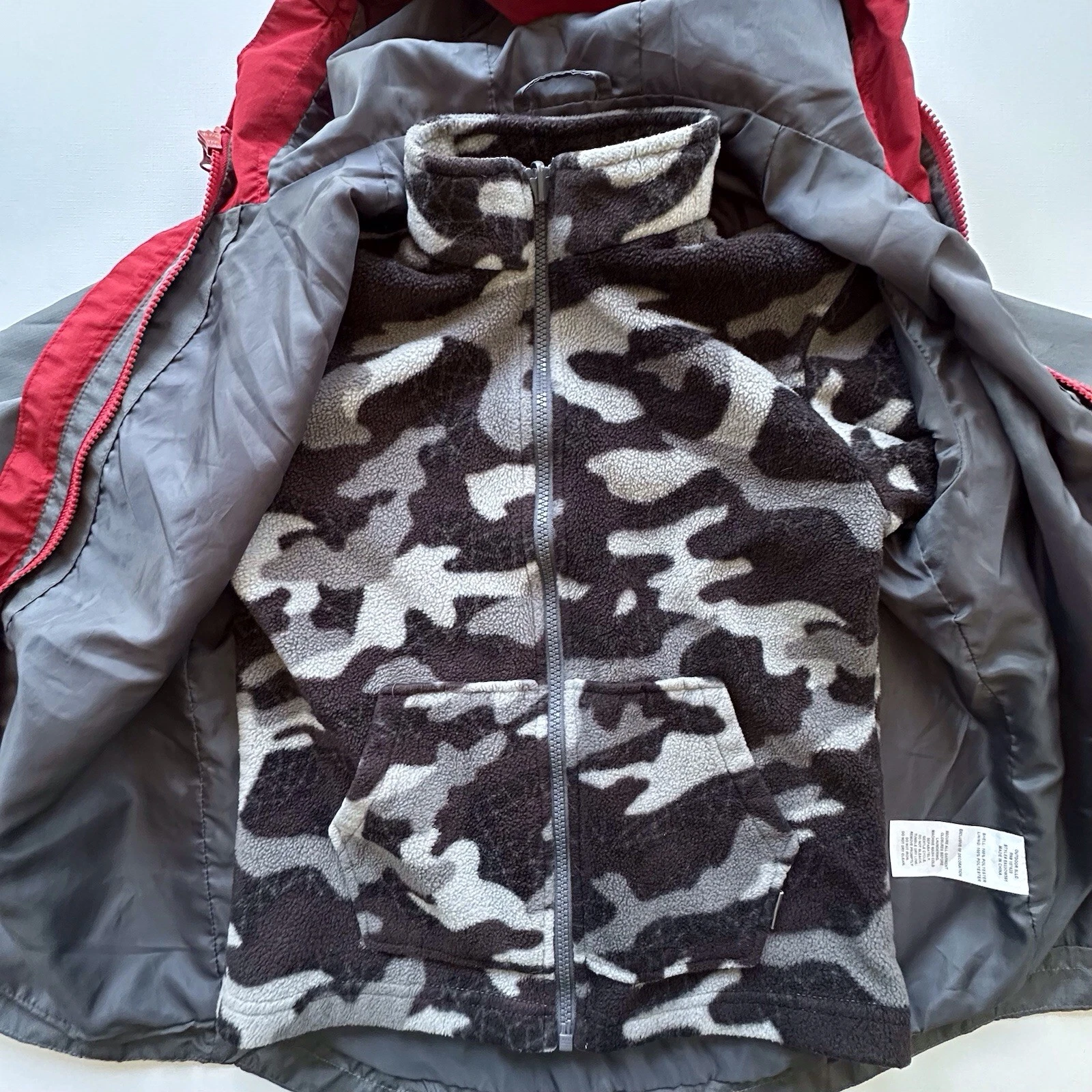Eddie Bauer 3-in-1 full zip hooded lightweight jacket red & gray boys M 10-12