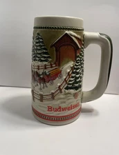 Vintage 1984 Budweiser Beer Holiday Christmas Clydesdales Ceramarte Stein Mug