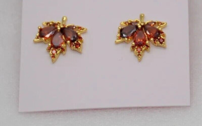 Pear Cut Simulated Red Garnet Stunning Fancy Stud Earring 14k Yellow Gold Plated