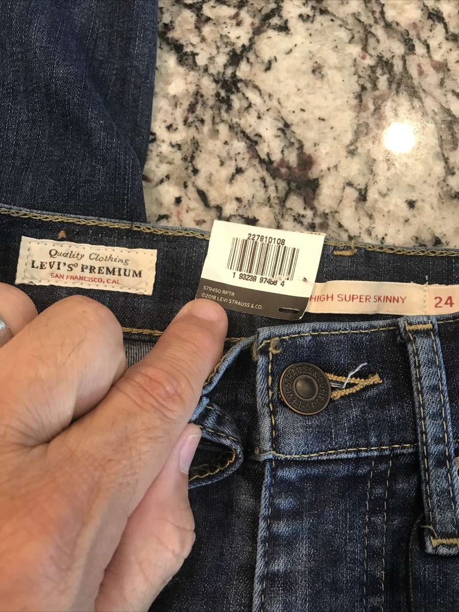 New Premium Levi's Mile High Super Skinny Denim Jeans Size 24 X30