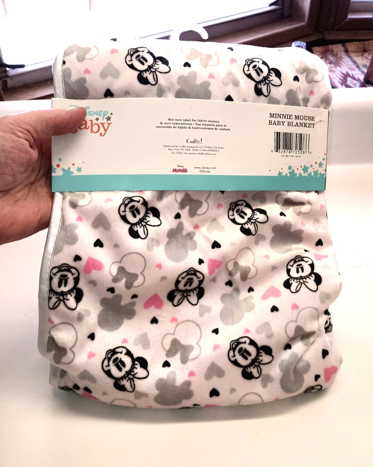 NUEVA MANTA NIÑA REVERSIBLE BLANCA ROSA CORAZONES MINNIE MOUSE BEBÉ DISNEY 30" X 40" Foto 3 de 4