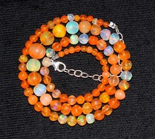 Ethiopian Fire Opal Roundel Beads 16''Necklace 925 Sterling Silver B032