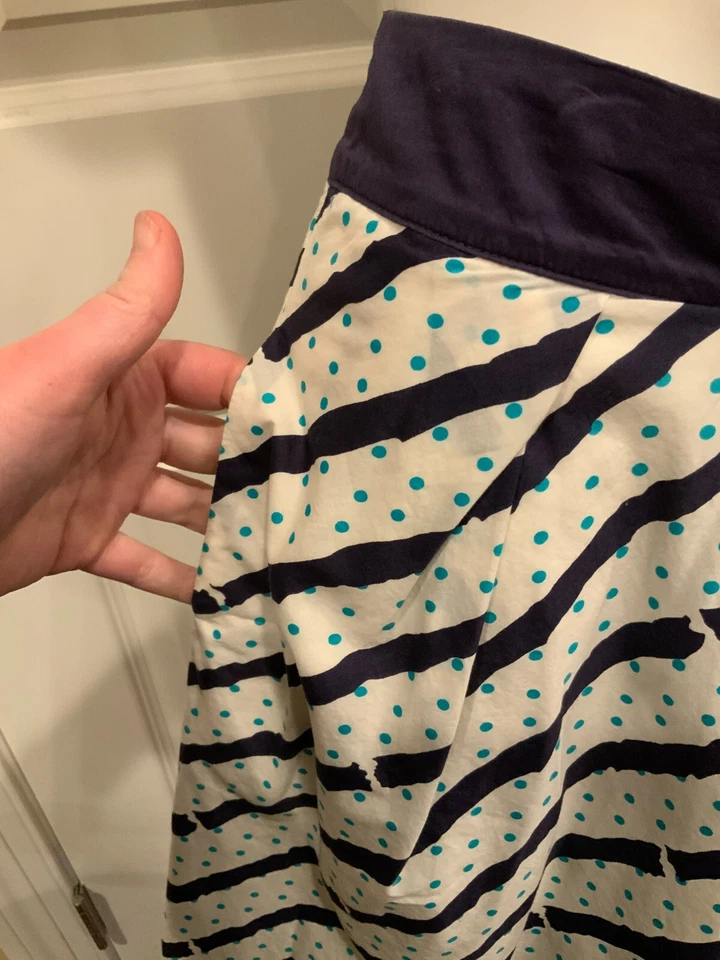 Falda Edme & Esyllte Anthropologie Azul y Blanco a Rayas Lunares Línea A, Talla 6 Foto 3 de 4
