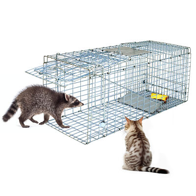 32'' Humane Live Animal Trap Steel Catch Release Rodent Cage for Rabbits Raccoon