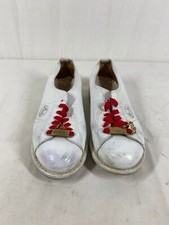 Vintage Women's White Leather Linds Bowling Shoes 6 1/2 B Red Laces Right Handed