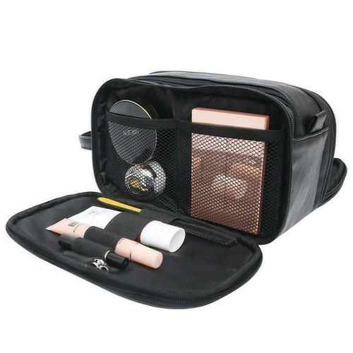 PU Leather Toiletry Bag For Men Large Travel Wash Bag Shaving Water-Resistant - Picture 10 of 16