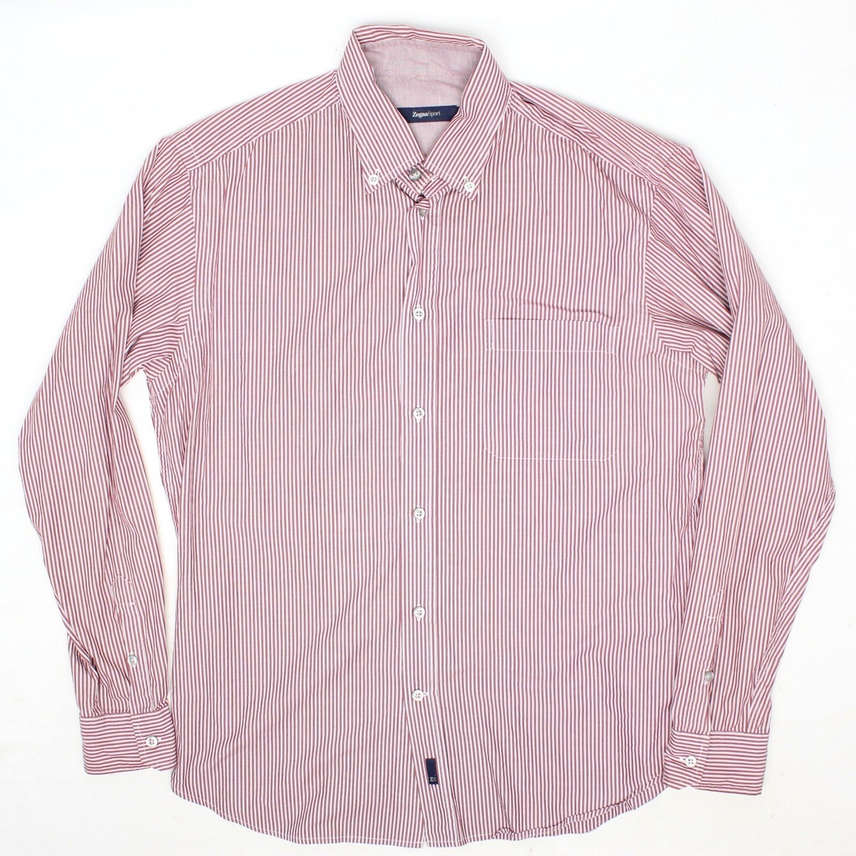 Ermenegildo Zegna Sport Mens Shirt L Red White Stripe Button