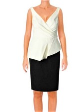 Ralph Lauren Women's KIRENA Black-Ivory Cocktail Dress SZ 4 Stretch Ruched NWT