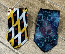 Pair of Daniel Craig Handmade In Italy Pure Silk Artistic Abstract Neck Ties