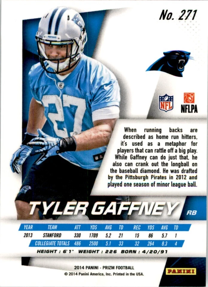 2014 PANINI PRIZM TYLER GAFFNEY CAROLINA PANTHERS #271 - Image 2 of 2