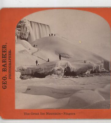 People on the Great Ice Mountain Niagara Falls in Winter Curtis Stereoview c1870