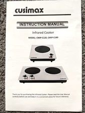 CUSIMAX INFRARED COOKER CMP- INSTRUCTION MANUAL BOOKLET KITCHEN APPLIANCE