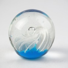Paperweight Briefbeschwerer Glas Blau Handgefertigt mit Luftblasen aus Sammlung