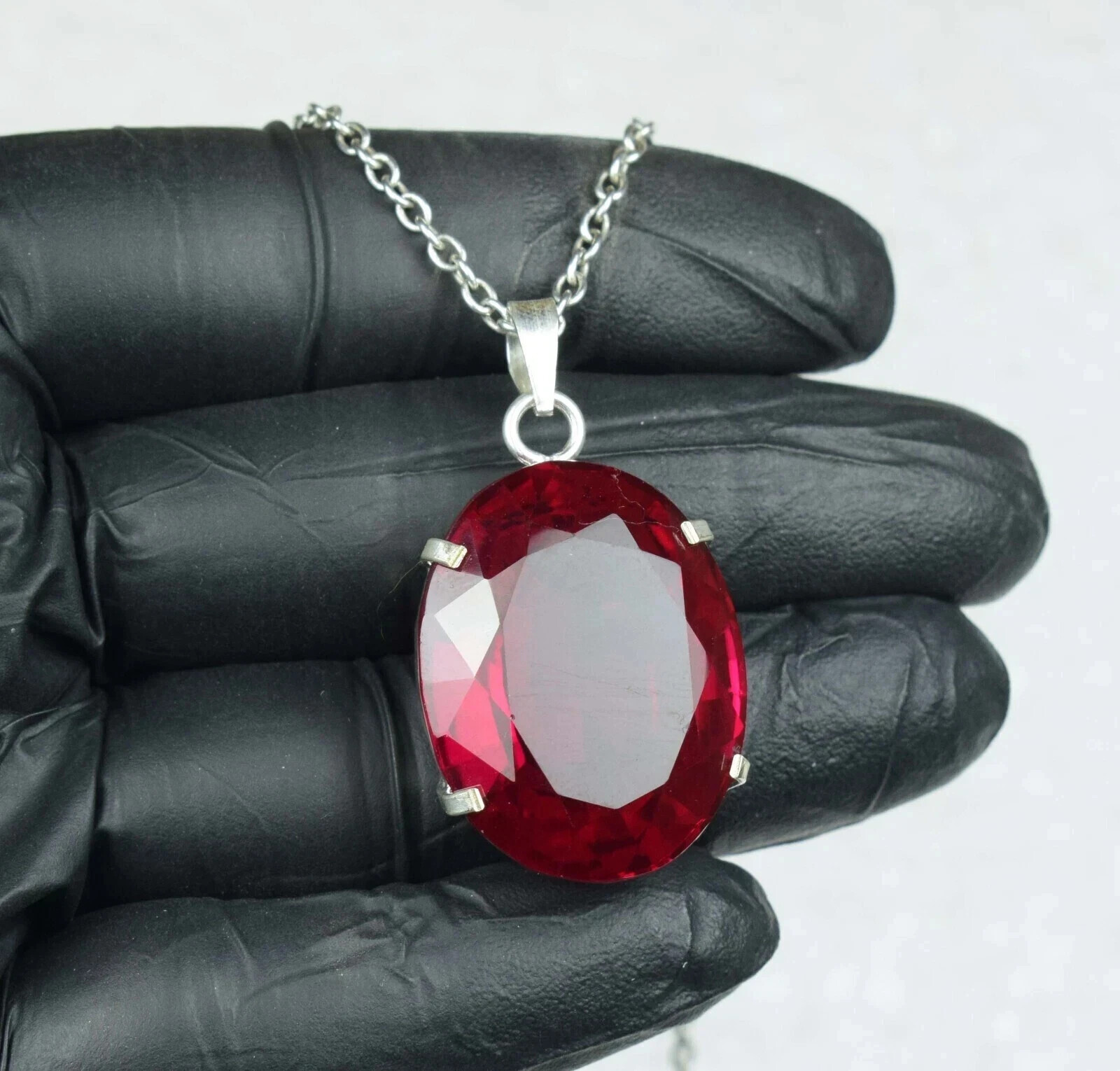 30ct Natural Red Tourmaline Pendant in 925 Sterling Silver Oval Gemstone Jewelry