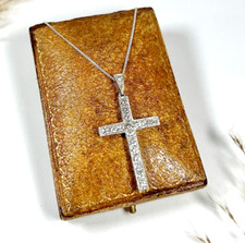 2.00Ct Round Cut Real Moissanite Cross Pendant With Chain 14K White Gold Plated