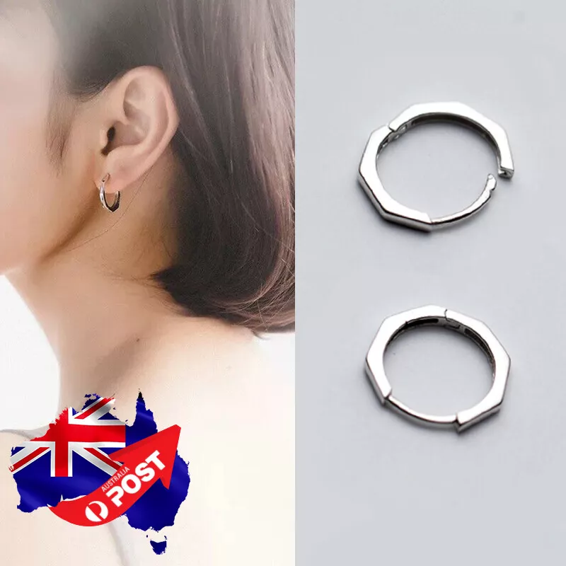 Genuine 925 Sterling Silver 13mm Huggie Hoop Ring Sleeper Earrings Ear Piercing