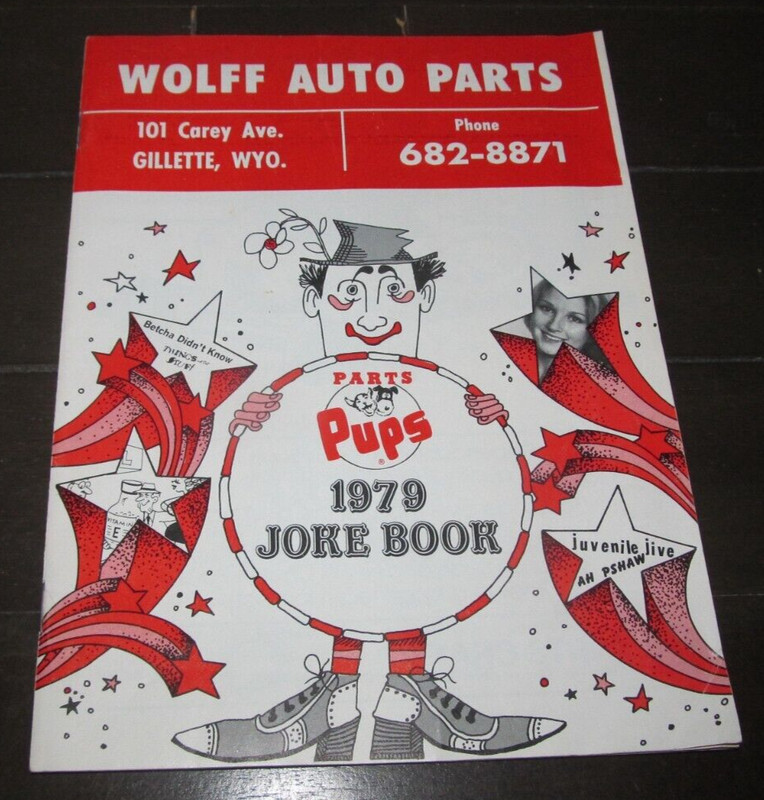 Vintage 1979 Wolff Auto Parts Pups Catalog Joke Book Pinup Gillette, WY Wyoming