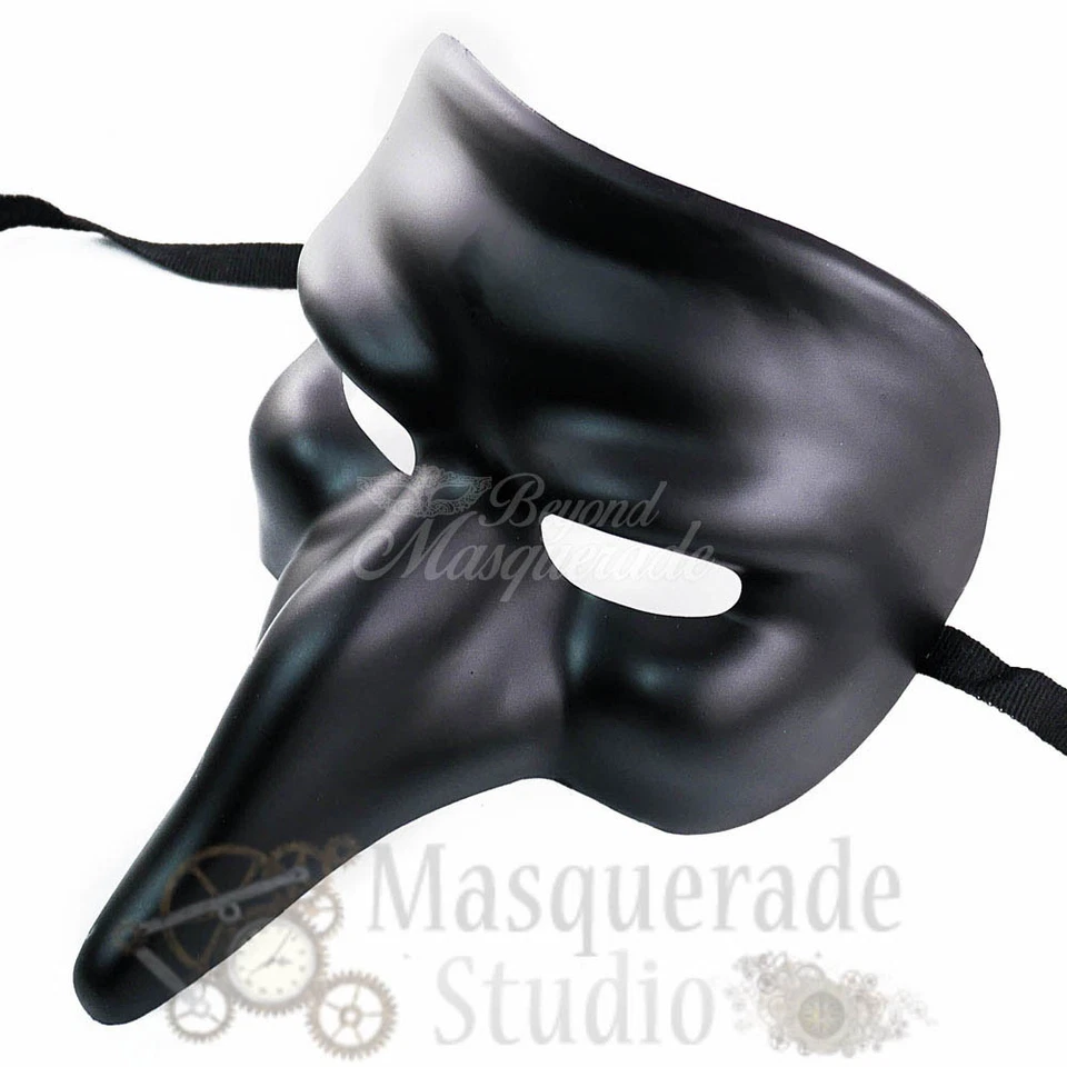 Men's Venetian Zanni Nasone Grezzo Short Nose Costume Masquerade Mask [Black] - Image 3 of 4