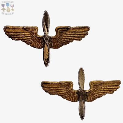 WWII USAAC PILOT OFFICER COLLAR INSIGNIA PROPELLOR WING AMCRAFT