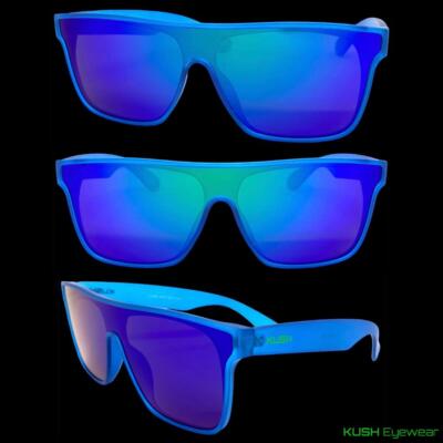 Classic Trendy Sporty Wrap Modern Retro Shield Style SUNGLASSES Blue Frame Lens