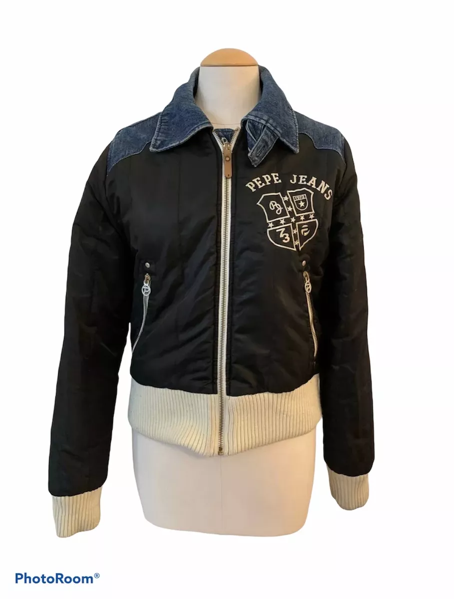 Pepe Jeans 1973 Ladies Jacket London Denim and Nylon Size M Coat Zip-up Patch