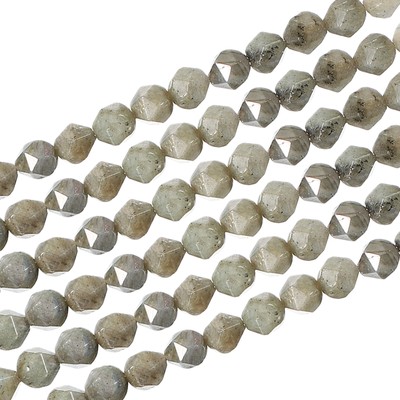 Faceted Polygon Stone, 10×10 mm Natural Faceted Diamond Round Stone, Gray
