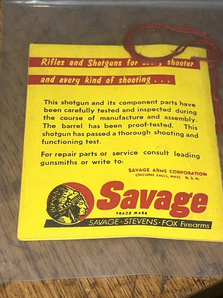 Etiqueta colgante original vintage 1956 modelo Savage 220 calibre 20 Foto 3 de 4