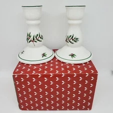Vintage Macys The Cellar Pair of Candlesticks #251031 Yuletide 1992 Japan 5"h 