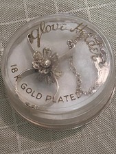 Vintage 18K Gold Plated Glove Mitten Holder Original Clear Plastic Case Box