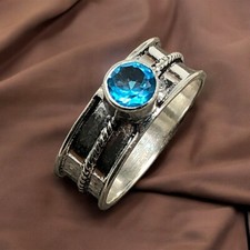 Natural Swiss Blue Topaz Gemstone 925 Sterling Silver Jewelry Ring All Size DP