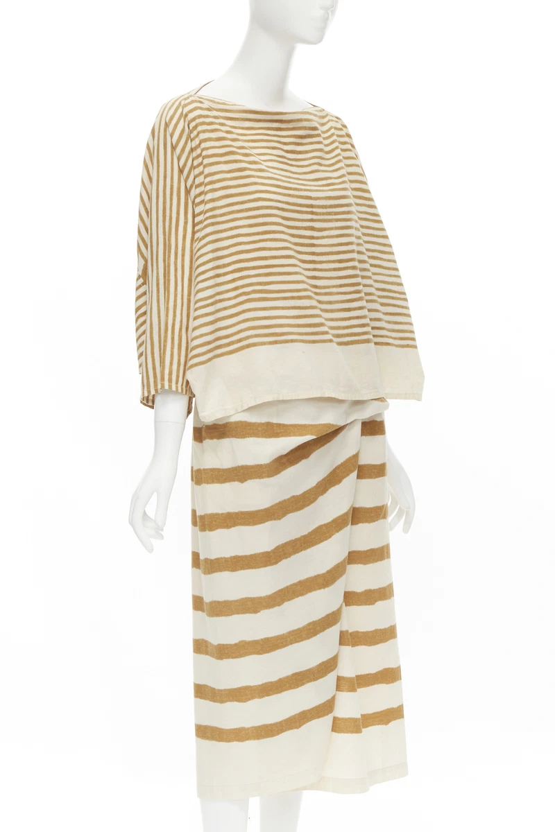 ISSEY MIYAKE 1980's Vintage beige yellow tribal stripe boxy