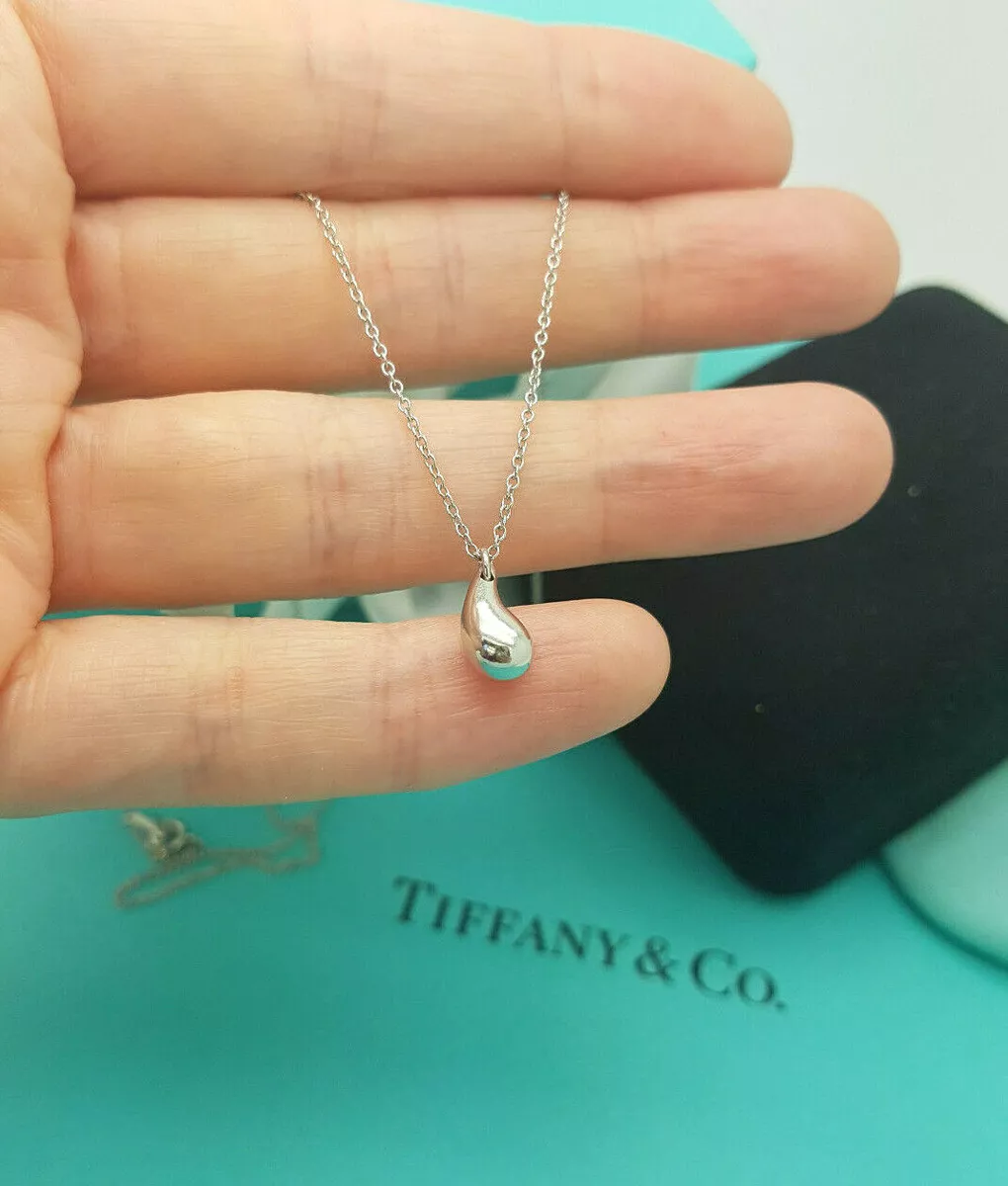 Tiffany Co. RARE Platinum Elsa Peretti Teardrop Pendant Necklace UK Hallmarks