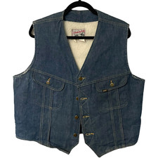 Vintage 70s Lee Storm Rider Sherpa Lined Denim Vest Trucker Jean Shearling XL