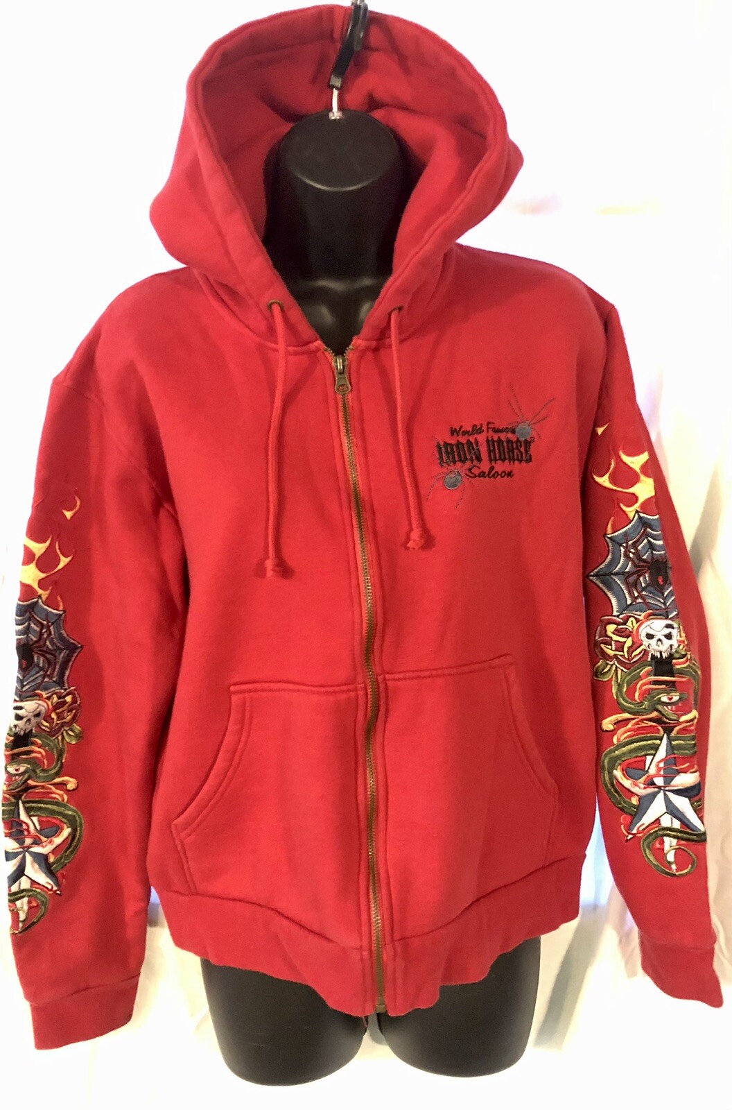 World Famous Iron Horse Saloon Zip up Hoodie Red w/ Embroidery on