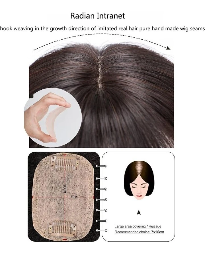 100% Remy Human Hair Topper Toupee Clip Hairpiece Mono Top Wig For Women And Men - Image 3 of 4