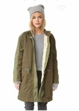 Free People Tallis Oversized Sherpa Parka Green Uk Xs 6/8 Rrp £245 Ln9 Tt 01