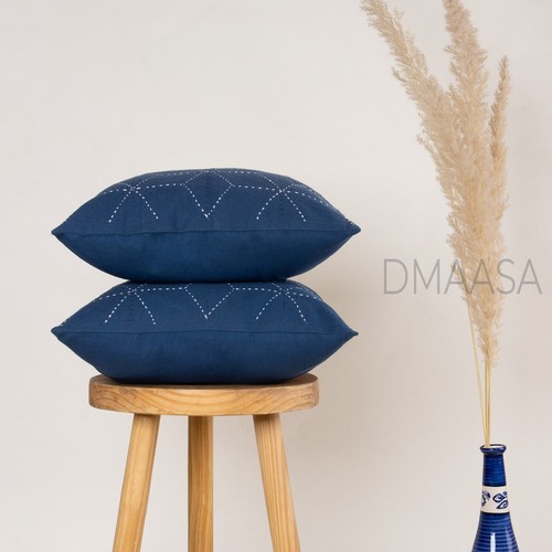 Kantha Blue Print Indian Cushion Cover Handmade Print Cotton Pillow Cover - Picture 4 of 8