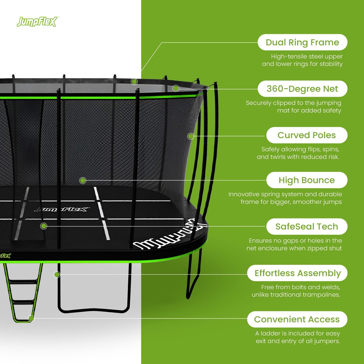 JumpFlex MEGA 17' Trampoline, Large Outdoor Jumping Play Set with