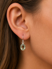Oval  Green AMETHYST  Sterling  Silver  925  Gemstone  Drop Dangle Earrings