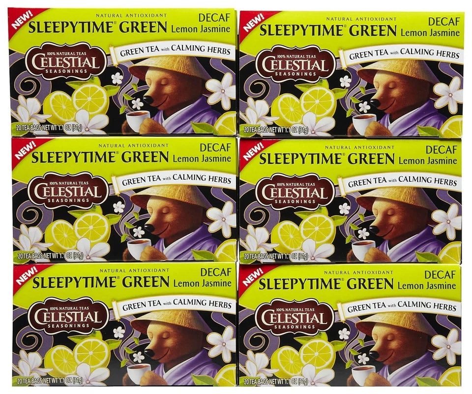 Зеленый чай Celestial Seasonings Sleepytime без кофеина лимон жасмин 20 пакетиков упаковка 6 шт. - Изображение 3 из 3