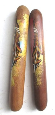 Aboriginal Art 23cm Clap Sticks Painted Wood Drumming Rhythm Percussion Music
