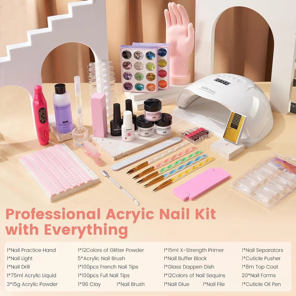 Kit de uñas para principiantes con todo: práctica uñas mano lámpara U V uñas acrílico uñas Foto 2 de 4