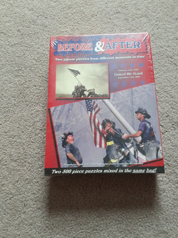 United We Stand Before & After Two 500 Pc Puzzles in one  9/11 WW1  Iwojima  New