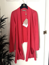 Cruciani Size 44 UK 16 Pink Red Open Front Silk and Linen Blend Cardigan