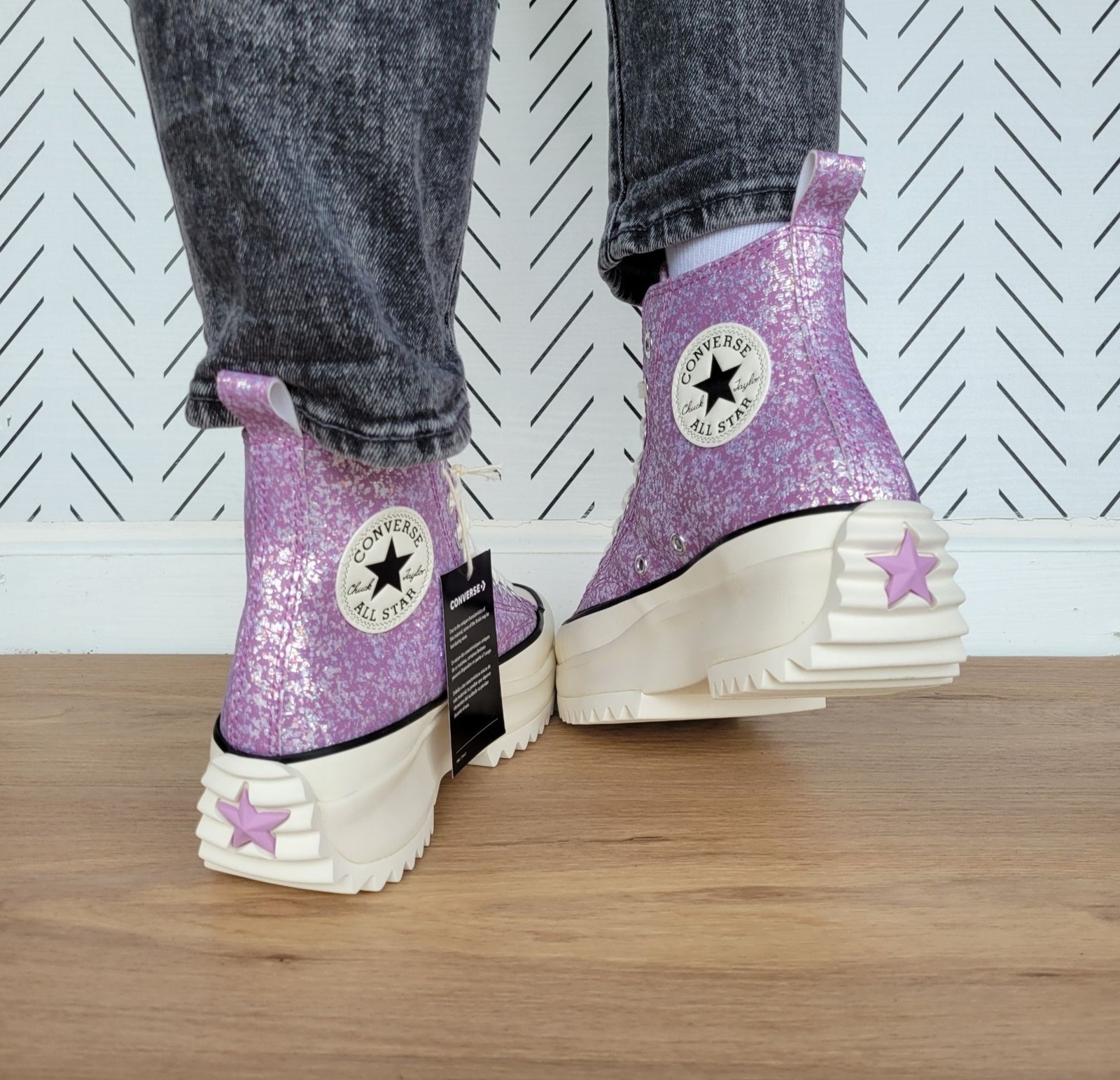 ⭐Converse Run Star Hike Platform 8.5 Women Shoes Purple Glitter Sneaker A10096C⭐ thumbnail 5
