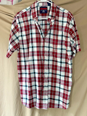 Architect Mens Burg,wht,Blu Plaud Short Sleeve,button down Dress/casual Shirt M