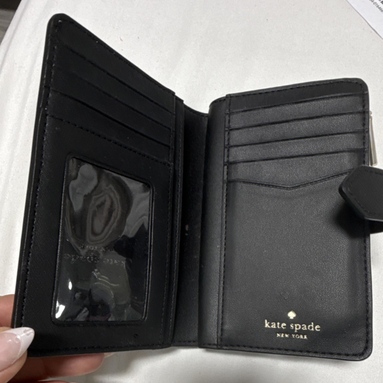 Kate Spade Women's Folding Wallet Solid Black Beige Zipper Accent Theme thumbnail 4