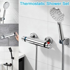Bathroom Thermostatic Exposed Shower Mixer w/ Circle Square Hand Held Set Chrome
