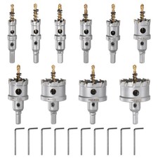 10pcs Metal Hole Saw Kit Carbide Cutter 5/8" to 2-1/8" Dia for Cutting